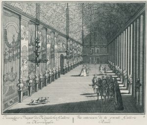 Innenansicht des Galeriegebäudes, Kupferstich um 1725 von Johann Jacob Müller und Joost van Sasse